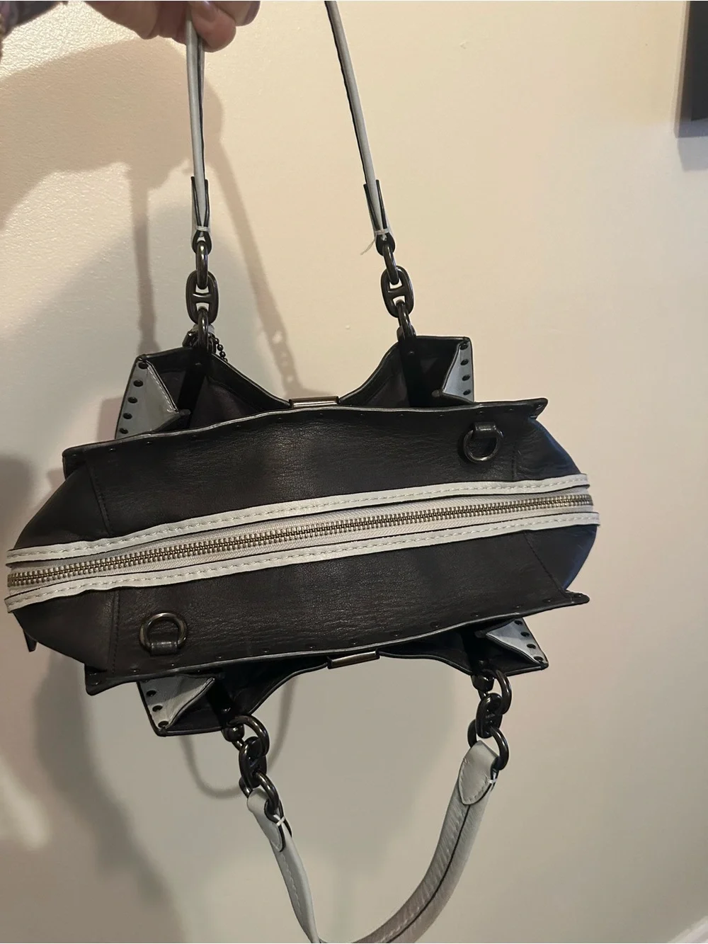 Coach Dreamer Blue and Gray Studded Leather Shoulder Bag